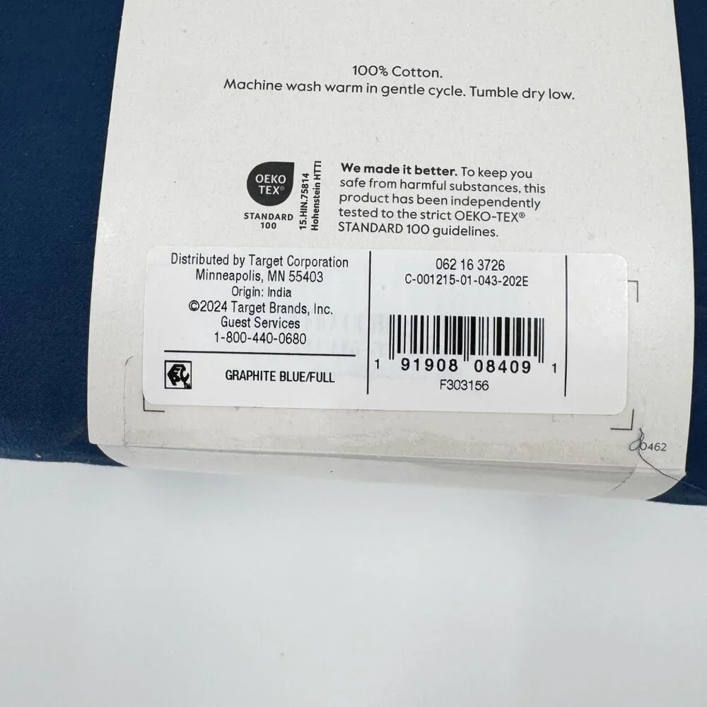 NEW 6pc 800 Thread Count Hotel Sateen Solid Sheet Set - Threshold Graphite Blue